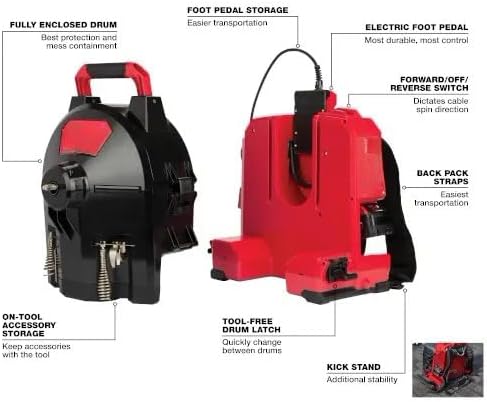 2775B-211 Compatible with Milwaukee 18V Cordless Drum Machine with 3/8” Cable, Drain Cleaner Tool Kit