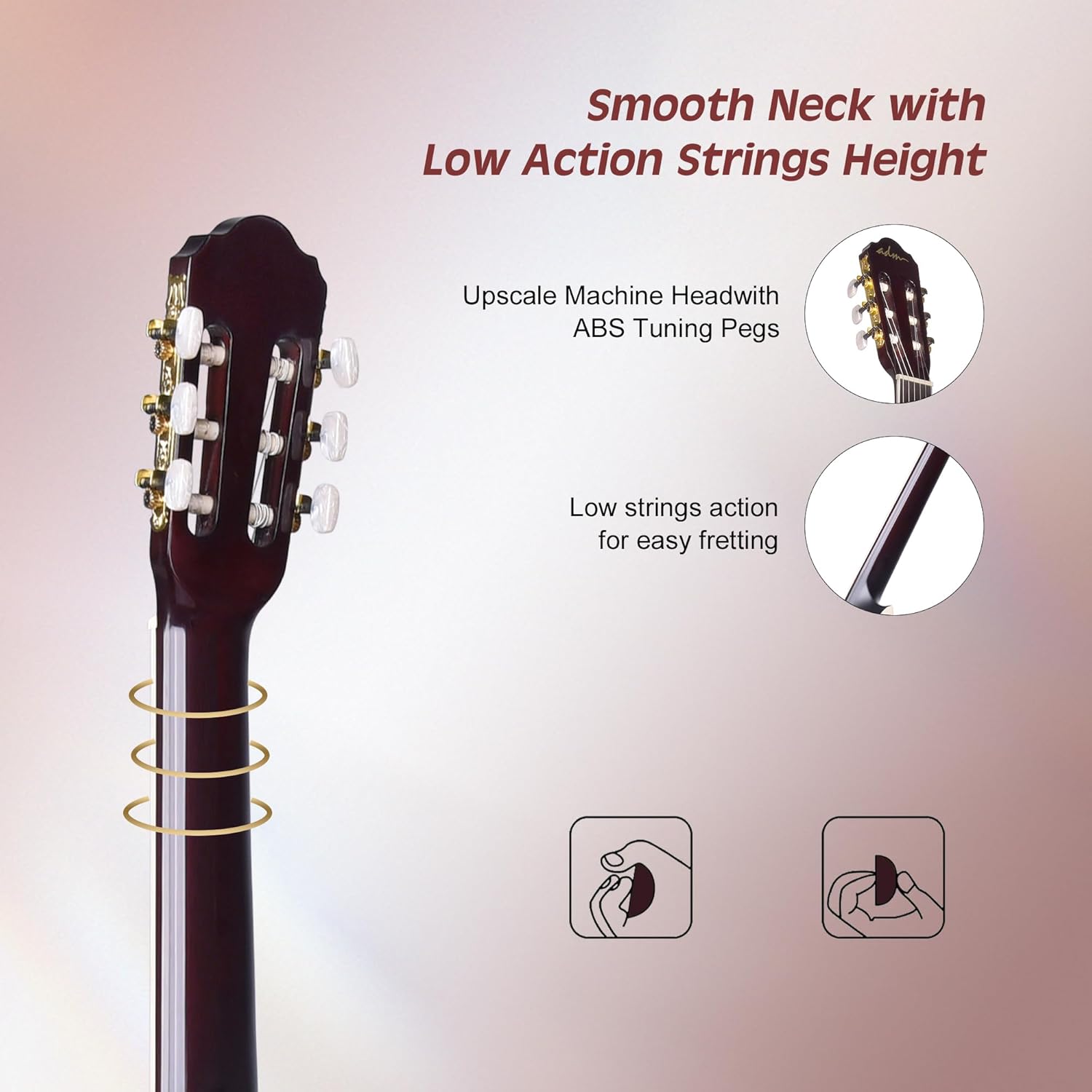 ADM Full Size Classical Nylon Strings Acoustic Guitar 29 x 75x 50mm Classic Guitarra Starter Bundle for Adult with Free Lessons, Gig Bag, Tuner, Footstool, Kids Student Beginner Kits, Nature