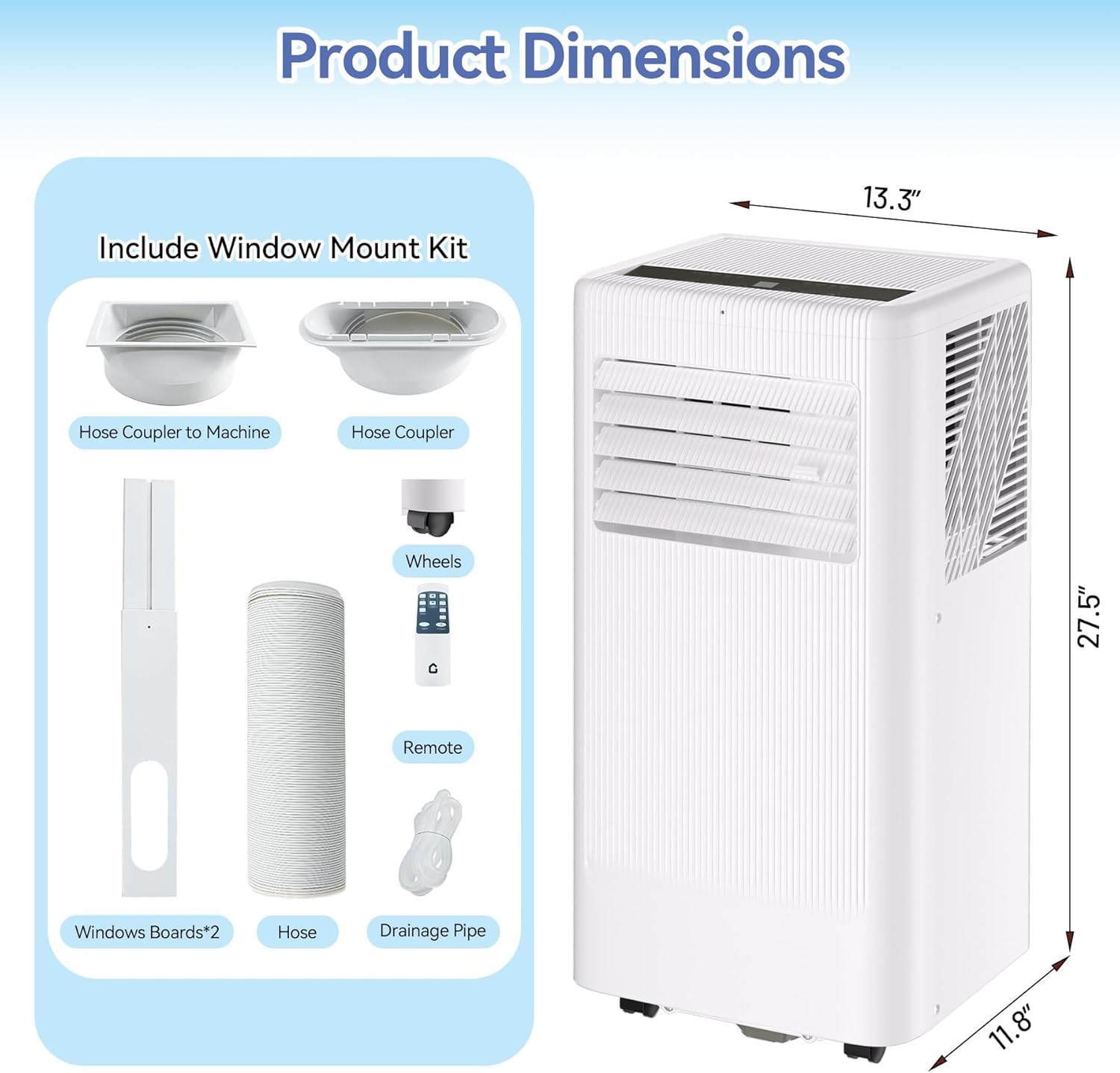 IDEALHOUSE Portable Air Conditioner with Cooling, Dehumidifier and Fan Functions, 10000 BTU Standing Cooling, Cools Up to 560 Sq. Ft., Remote Control, LED Display and Window Venting Kit Included