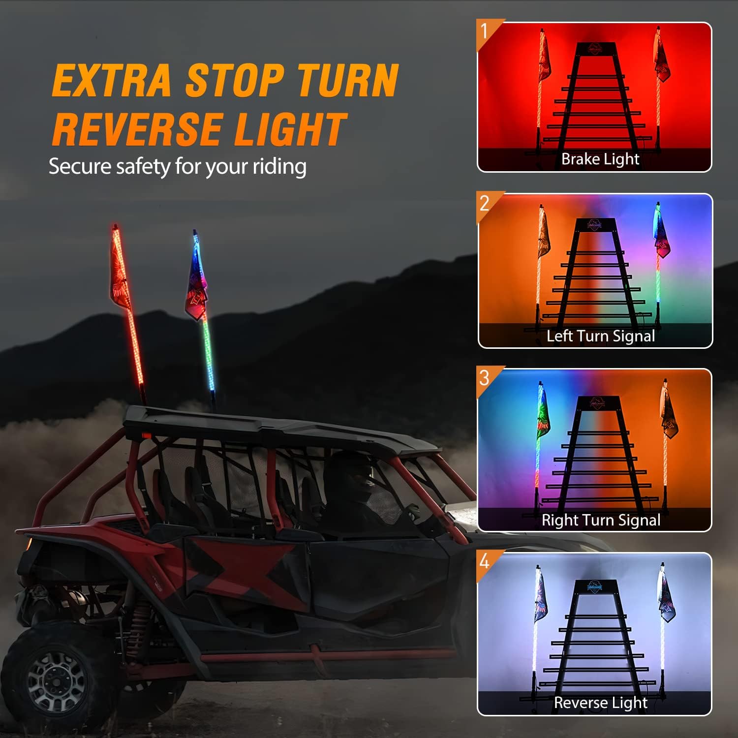 Nilight 2PCS 5FT RGB LED Whip Light, Remote App Control w/DIY Chasing Patterns Stop Turn Reverse Lighting Modes Safety Lighted Antenna for ATV UTV Polaris RZR Can-am Dune Buggy Jeep
