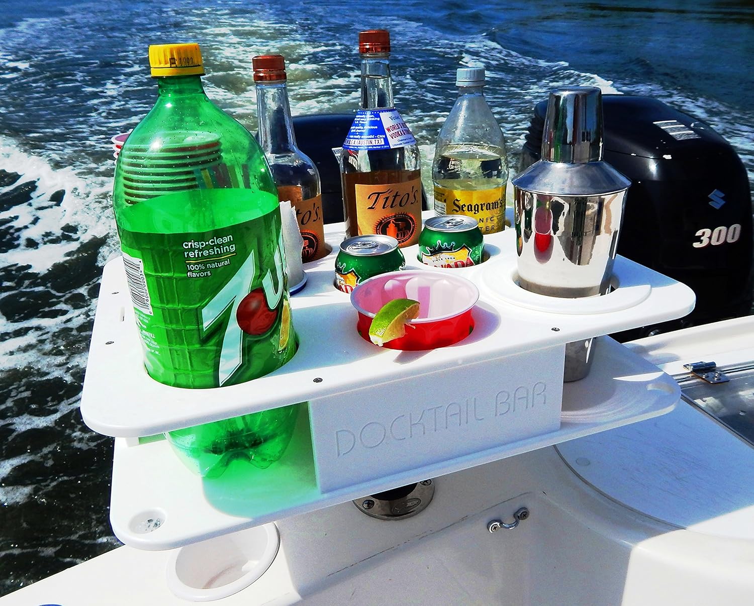 Docktail Bar Boat Caddy Organizer - Portable Bar Table with Rod Holder Mount, Cup Holders, Boat Storage Accessories