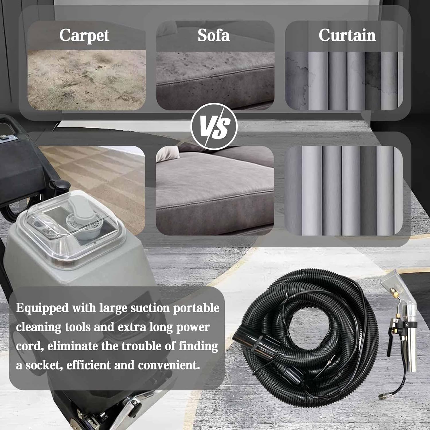 TECHTONGDA Electric Floor Scrubber Dryer Machine 3 in 1 Carpet Extractor Wet Dry Vacuum Cleaner Commercial Carpet Cleaning Machine for Sofa Curtain Floor 70L Tank 110V