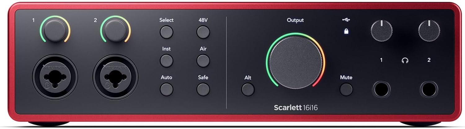 Audiosavings Bundle: Focusrite SCARLETT 16I16 4G 4th Gen 24-bit 192 kHz Audio Recording Interface Bundle with Rockville PRO-M50 SR Studio Headphones+Detachable Coil Cable+Case+Extra Ear Pad (2 Items)
