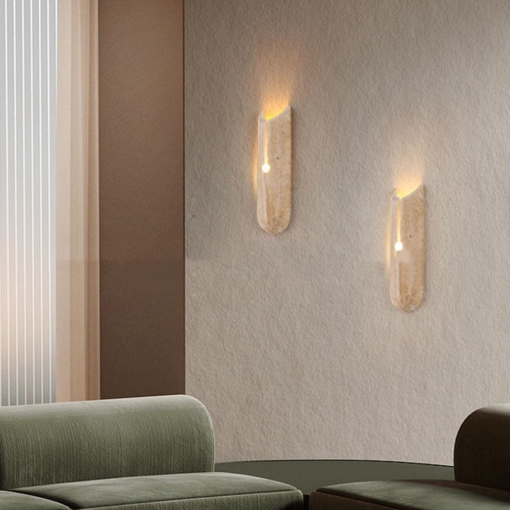 Creative Wall Mount Light Fixture E27 Corner Light Beige Travertine Hollow Lampshade Bathroom Indoor Sconce Lighting Farmhouse Wall Lighting for Hallway Living Room House Entryway