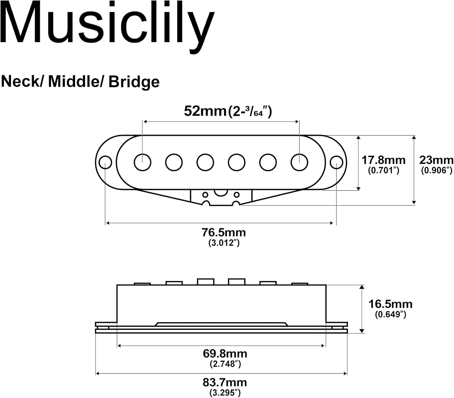 The Revival Pickups RPS5 1954 Strat Vintage Style Alnico 3 Single Coil Neck Middle Bridge Pickups Set for Strat Style Electric Guitar, White