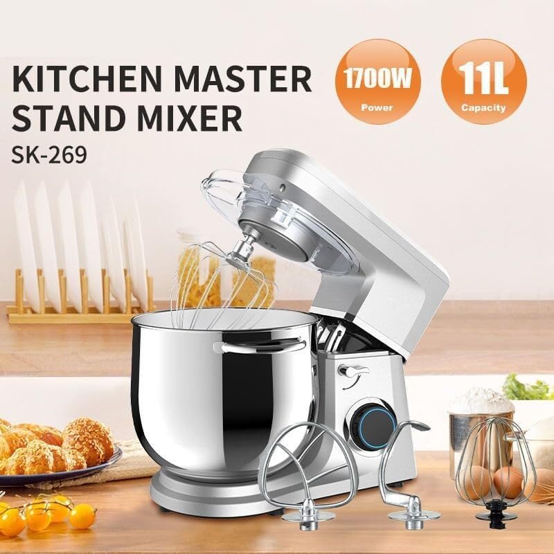 Stand Mixer,11L Food Mixer with Agitator,Dough Hook,Egg Beater,1700W Tilt Head Dough Blender,6-Speed Adjustable Multi-Function Cook Machine,Household Desktop Egg Beater,