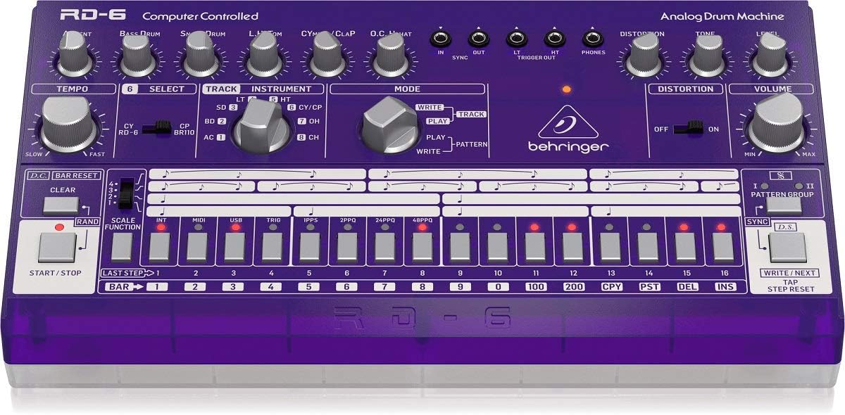 Behringer RHYTHM DESIGNER RD-6-GP Analog Drum Machine with 8 Drum Sounds, 64 Step Sequencer and Distortion Effects