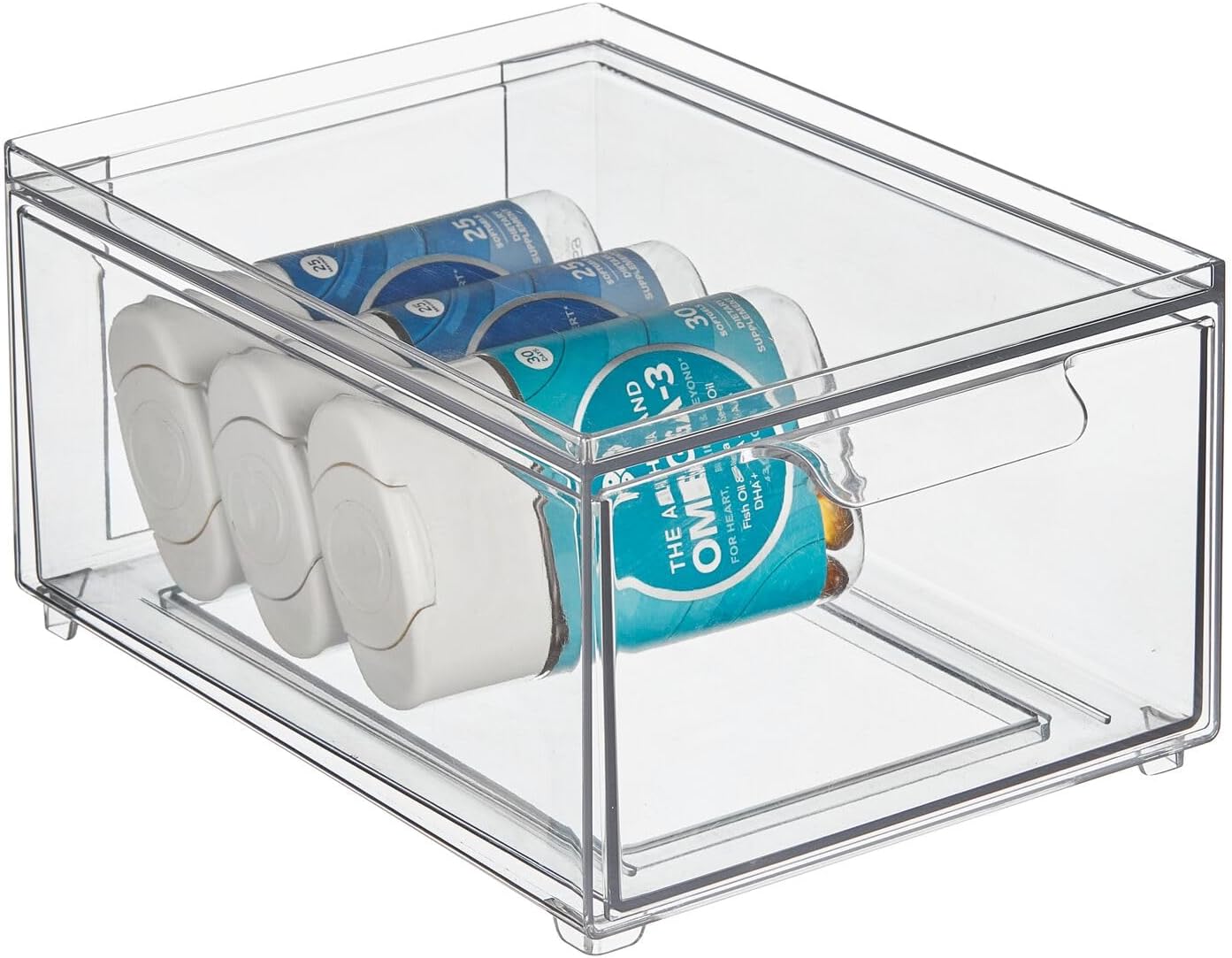 mDesign Plastic Bathroom Organizer Bin w/Pull Out Drawer - Slim Stackable Storage Container for Bathroom Accessories - Perfect for Organizing Bathroom Cabinet - Lumiere Collection - 8 Pack - Clear