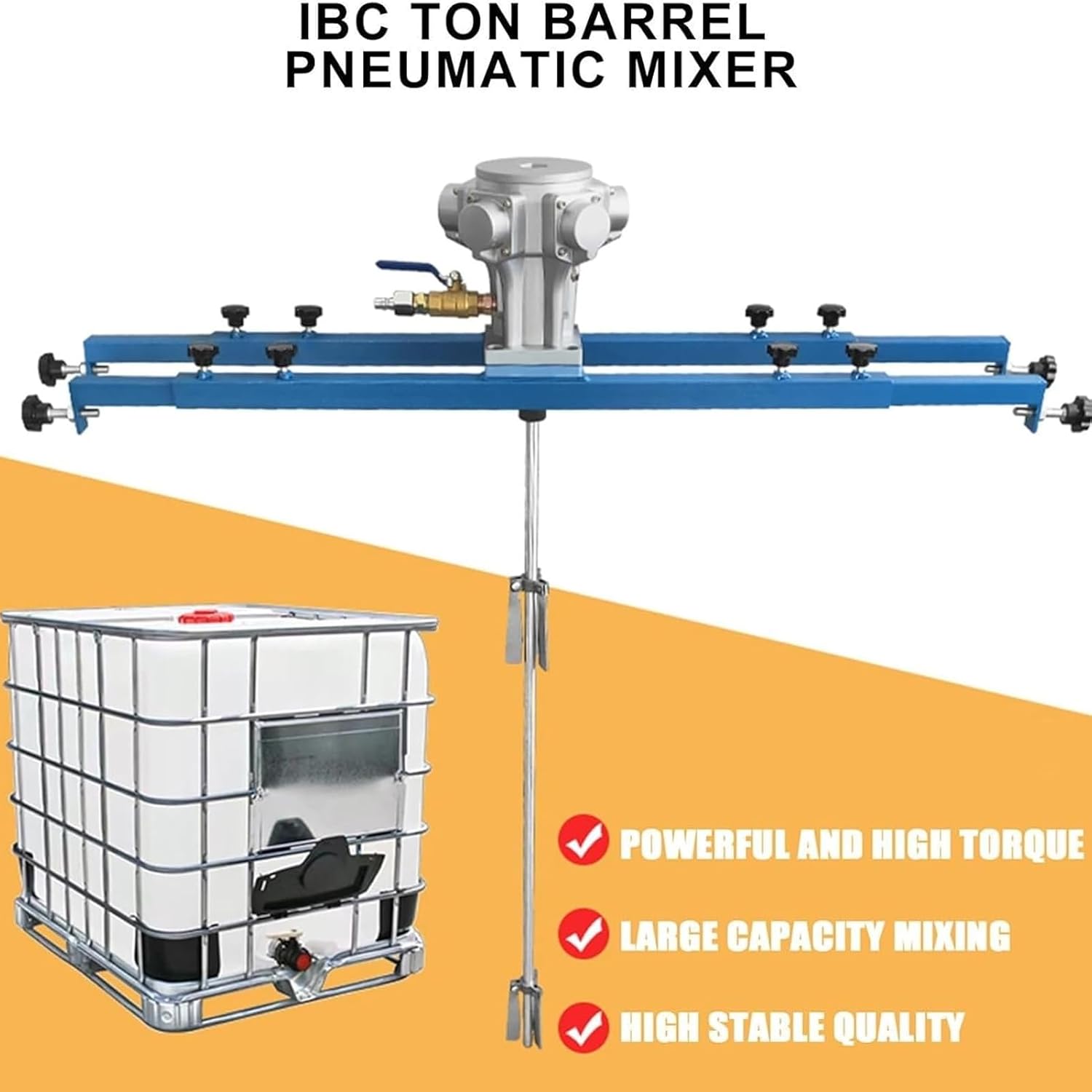 265 Gallon IBC Tote Agitator, 1/2HP, 3/4PHP, 1HP Pneumatic Paint Mixer Machine with Folding Propeller, Paint Stirring Machine, 0-2500/0-1900/0-1300RPM Paint Mix Tool for IBC Ton Barrels