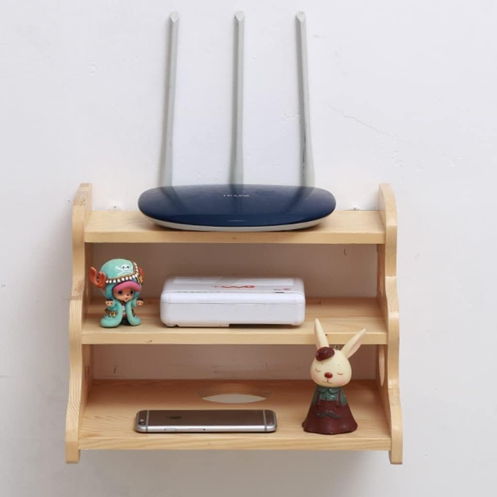 Wireless WiFi Router Shelf 3-Layer Wall-Mounted WiFi Storage Box, Wall Hanging WiFi Router Storage Shelf TV Set-Top Box Wall Storage Decorative Box for Home and Office(Brown-c)