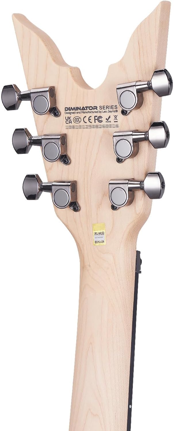 Leo Jaymz Diminator 6-String Electric Guitar, Bone Nut, 24 Fret, Mahogany Body with Roasted Maple Neck, Rose Wood Fretboard, Alnico V Pickups, Double Way Tremolo System With Locking Nut(Black-Red)