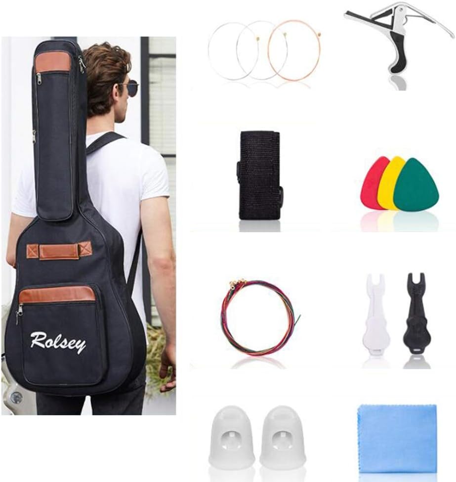 Etlegor Acoustic Guitar Handmade Glossy Wooden Guitar 6 Steel Strings Veneer Beginner's Kit Spruce Wood Fretboard, Case Bag, Strap, Tune (Color : Natural-41 inches)