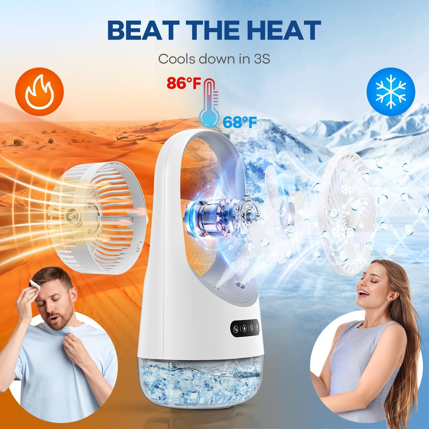Portable Air Conditioners, 3 In 1 Personal Air Conditioner,3 Speeds USB Mini Air Cooler with 400ML Water Tank for Bedroom, Office, Living Room