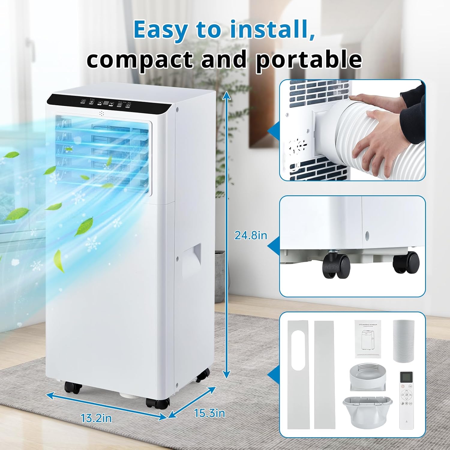 Portable Air Conditioners 8000 BTU Freestanding Air Conditioners 3 Cooling Fan & Dehumidifier With Remote Control, Cools Up to 350 Sq.Ft, for Camping, Bedroom, Home, Office