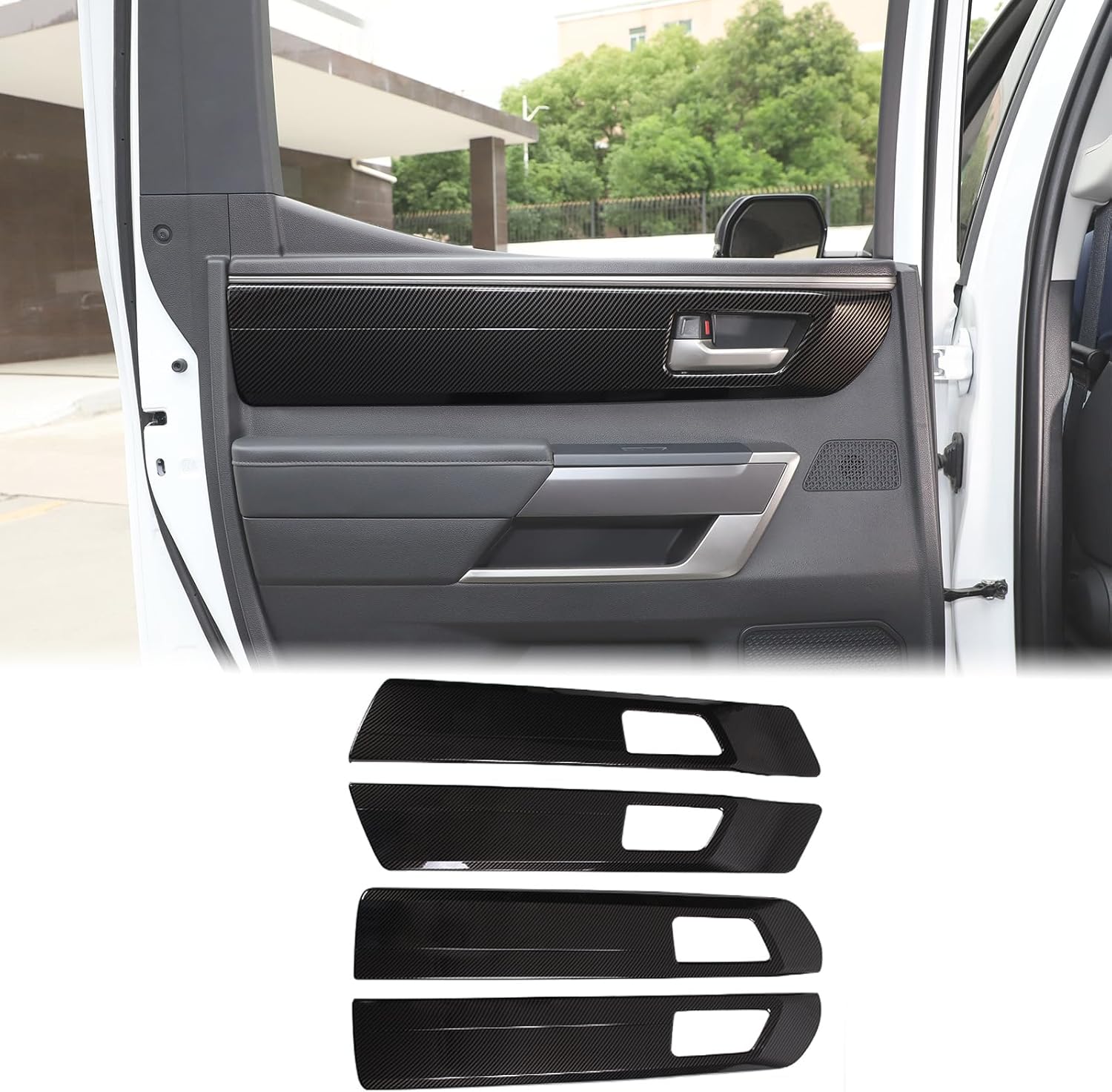 Aunginsy Inner Door Handle Panel Trim Cover Compatible with Toyota Tundra 2022 2023 2024 Car Front Rear Side Door Look Handle Panel Protection Cover Decorative Frame Sticker ABS Interior Accessories