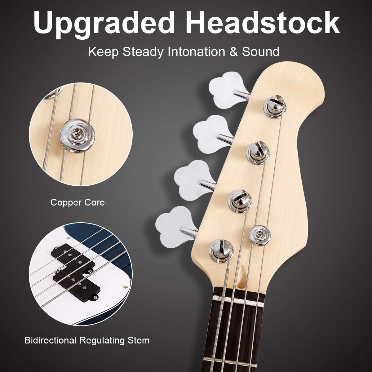 Goplus Electric Bass Guitar, Full Size 4 string with Strap Guiter Kit/w Carrying Bag, 2 Pickup, Perfect Bass for Beginners (Blue Bass 4 Straps)