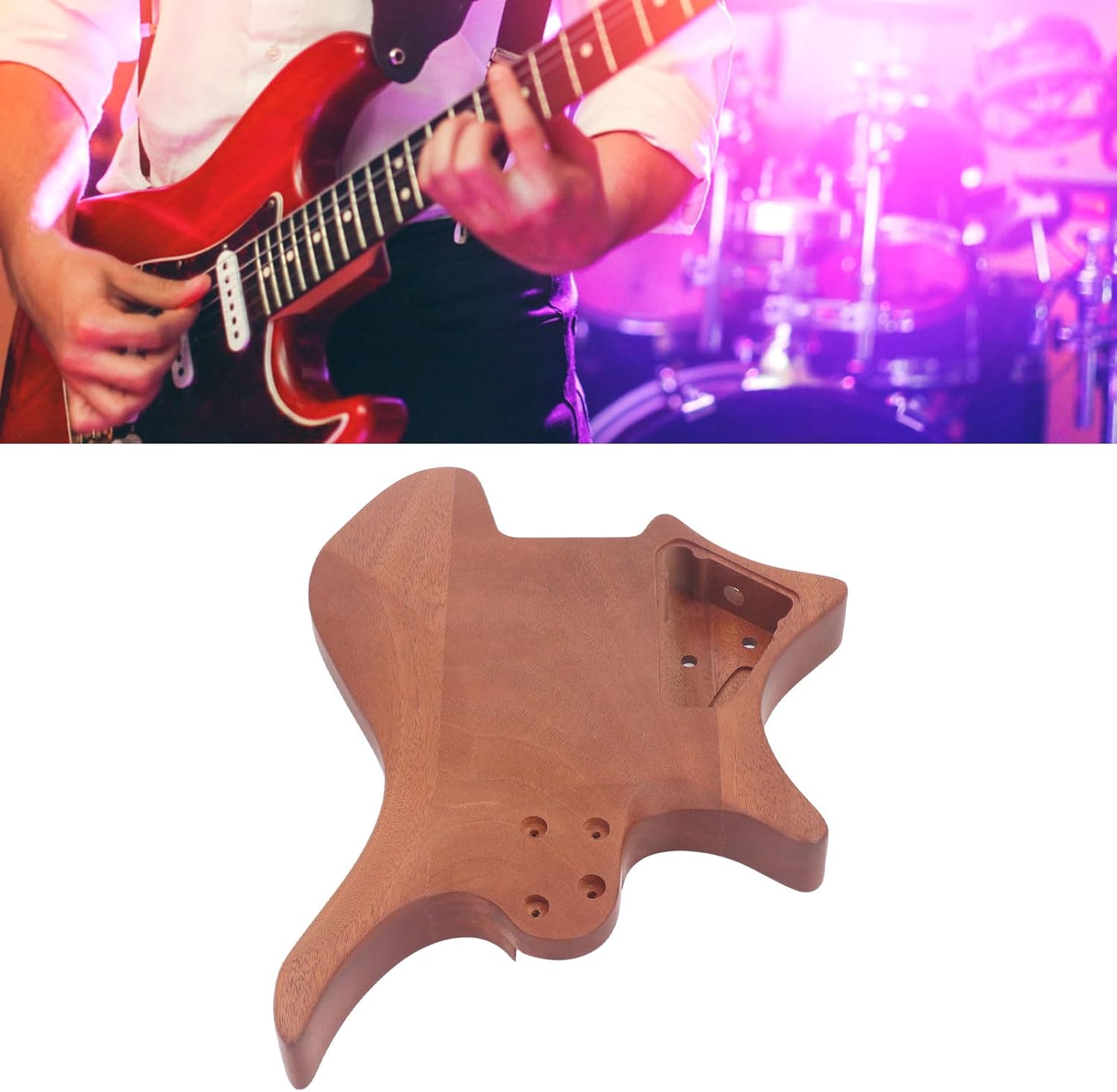 WALFRONT Mahogany Guitar Body DIY Electric Guitar Parts Unfinished Polished Mahogany Shape for Customization with Custom Neck and Hardware