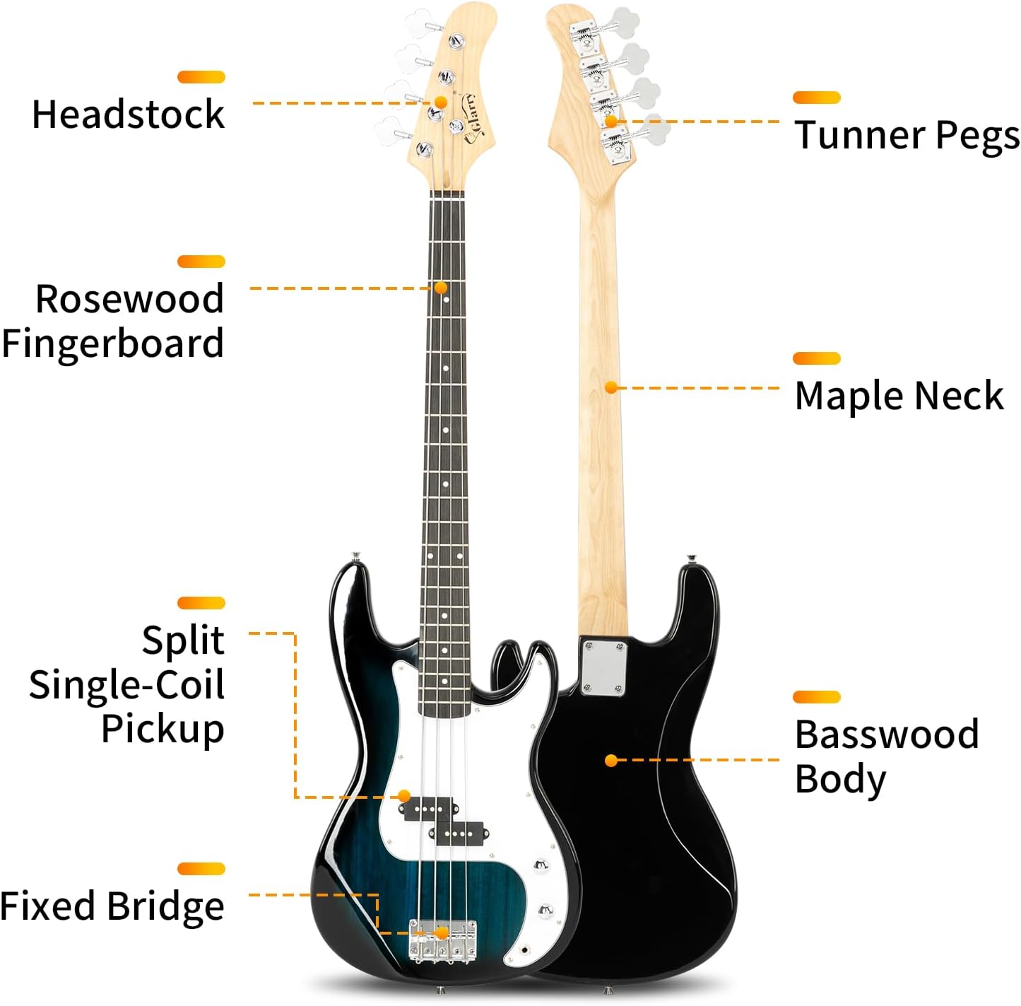 Glarry P Electric Bass Guitar Kit Basswood, Guitar with Cord Wrench Tool Case Belt Plectrum for Beginners Blue