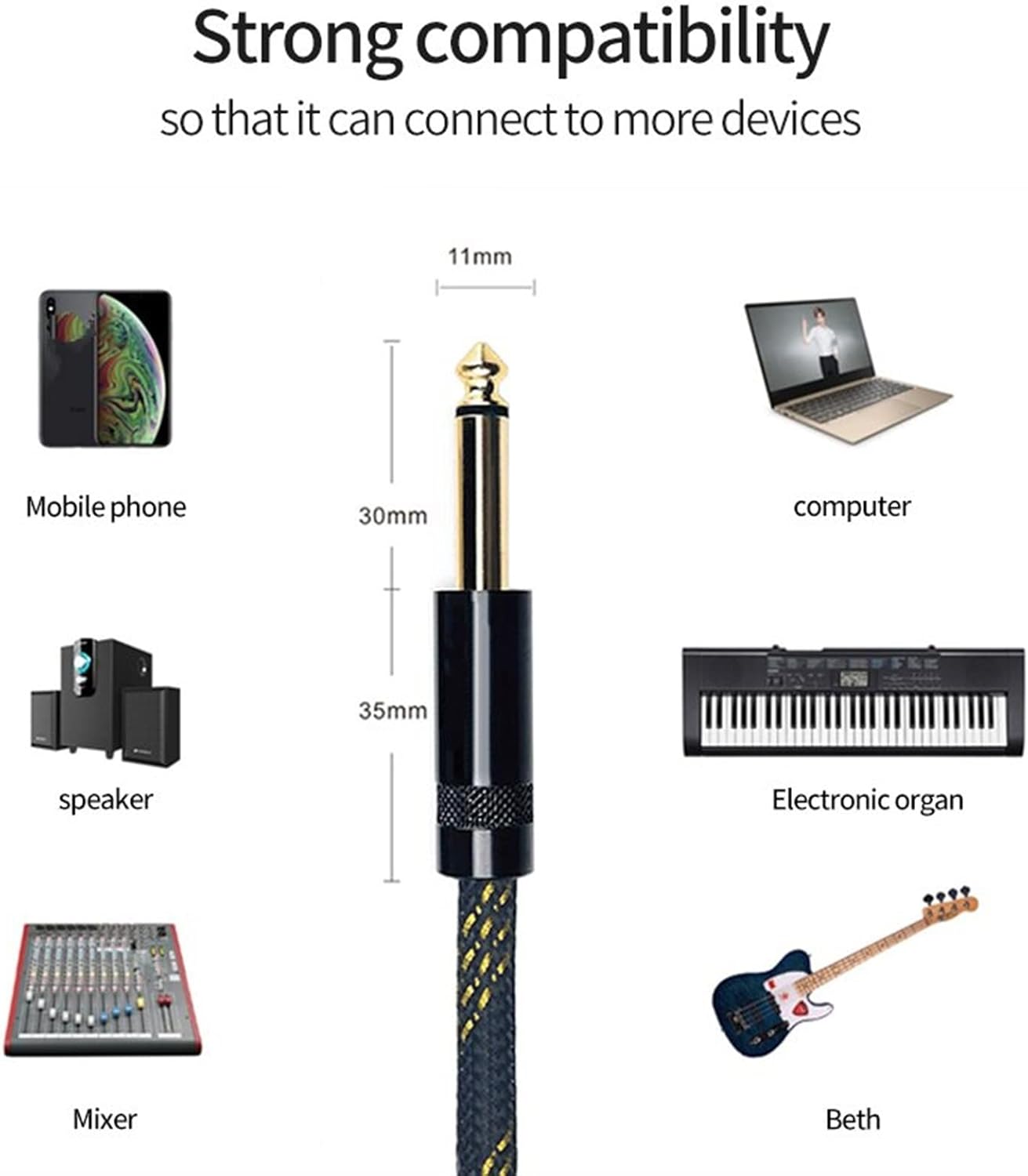 Guitar Cable Cable 3.5mm Output to 6.5mm Output for Guitar,Amplifier, Player (Color : 0.5m)