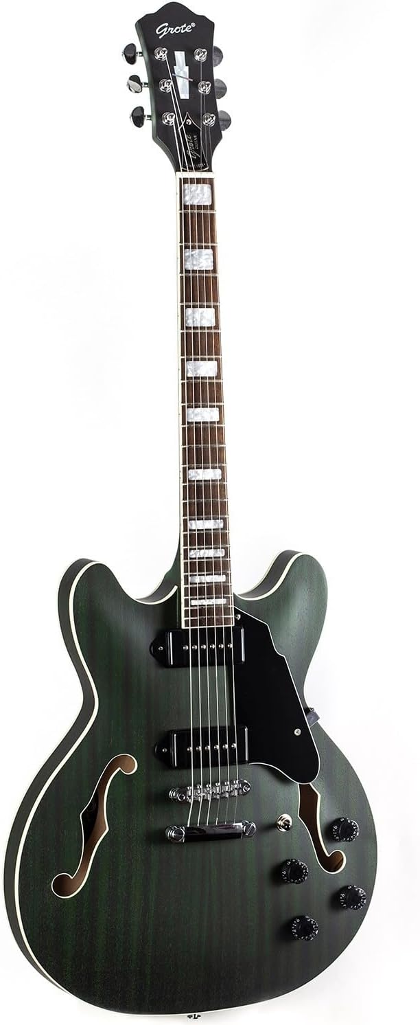 Electric Guitar Semi-Hollow Body Guitar Matte Finished ，Dual Coil Humbuck pickup， RD-100 Jazz Guitar with F-Hole,Maple neck,humbucker Pickups (GT335-04-green)