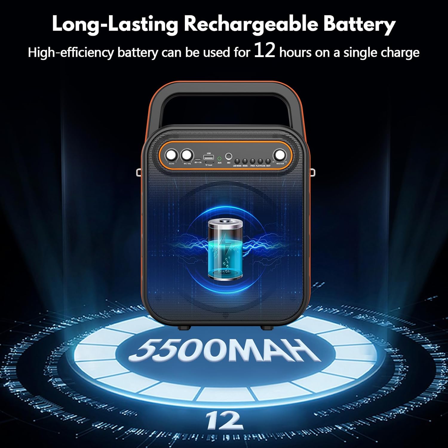 JYX Karaoke Machine for Adults & Kids, Portable Bluetooth Speaker with 2 Wireless Microphones, PA System Treble & Bass with LED Lights, Supports USB/AUX/TF/FM/REC for Home Party Outdoors