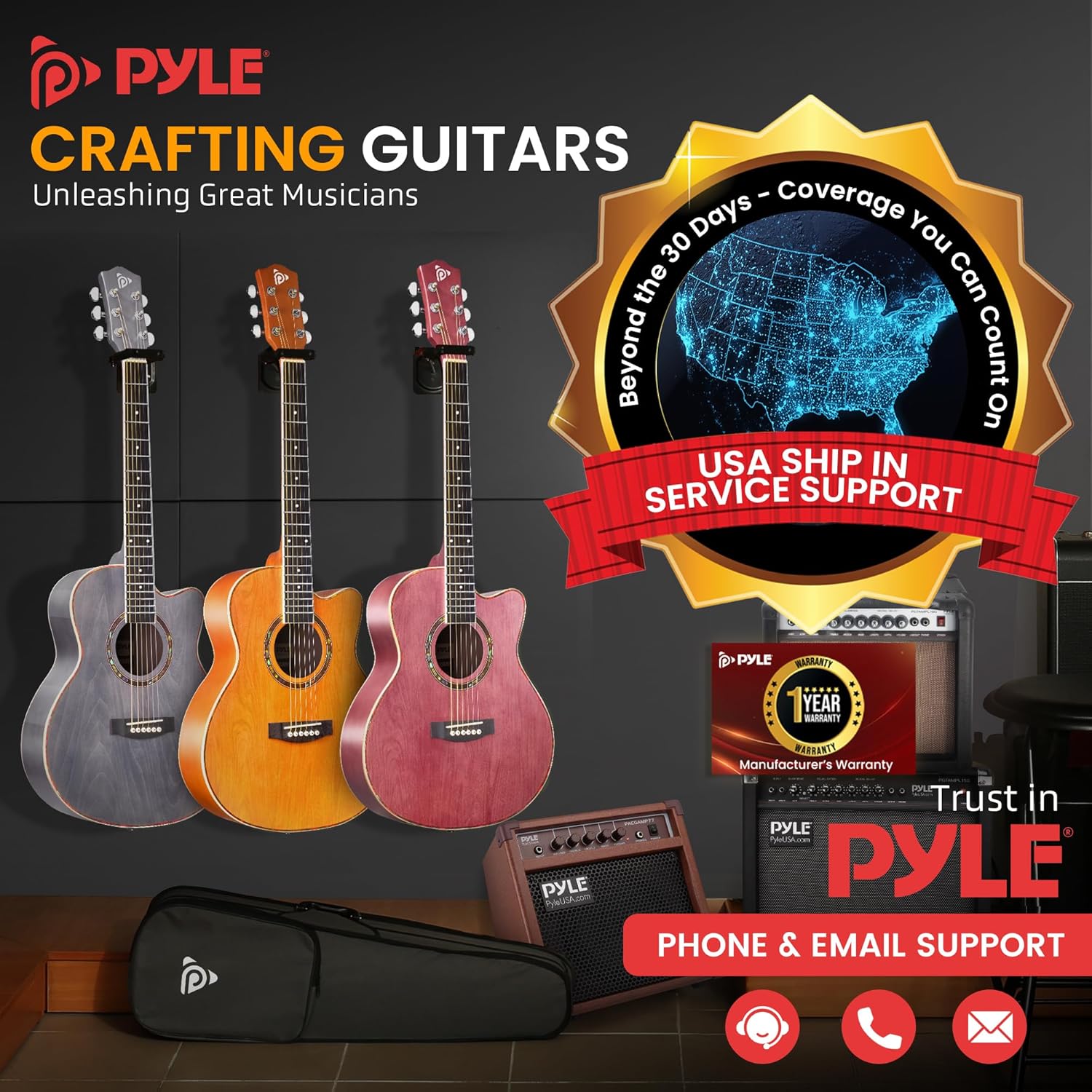 Pyle Acoustic Guitar Kit, 3/4 Junior Size All Wood Steel String Instrument for Beginner Kids, Adults, 36