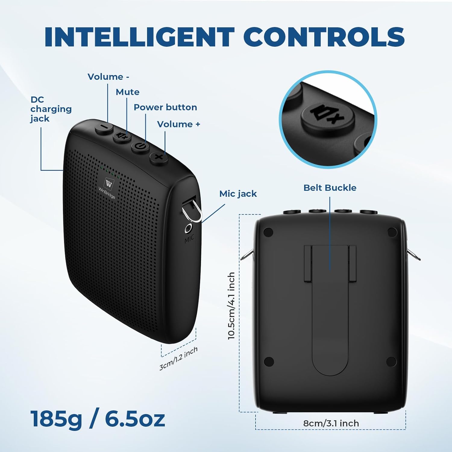 WinBridge Wireless Voice Amplifier with Microphone for Teachers, Portable PA System with Bluetooth Handheld Mic, Portable Speaker Mic Set, Cardioid Pickup for Classroom, Outdoor, Public Speaking WB009