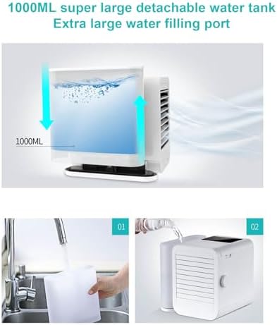 Portable Air Conditioner Cooling Fan with 1-99 Speeds & 2 Modes, 1000ml WaterTank, Timer Function, 4 in 1 USB C Touchscreen Evaporative Air Cooler with Quiet 7 Color Night Light