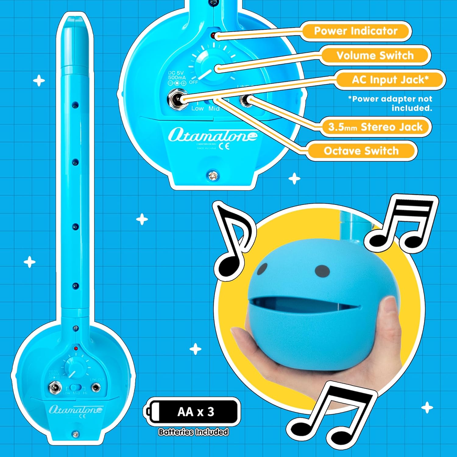 Otamatone Regular [Blue] and Otamatone Deluxe [Blue] Bundle Japanese Electronic Musical Instrument Portable Music Synthesizer Maywa Denki Award Winning Educational Fun Gift for Children Teen Adult