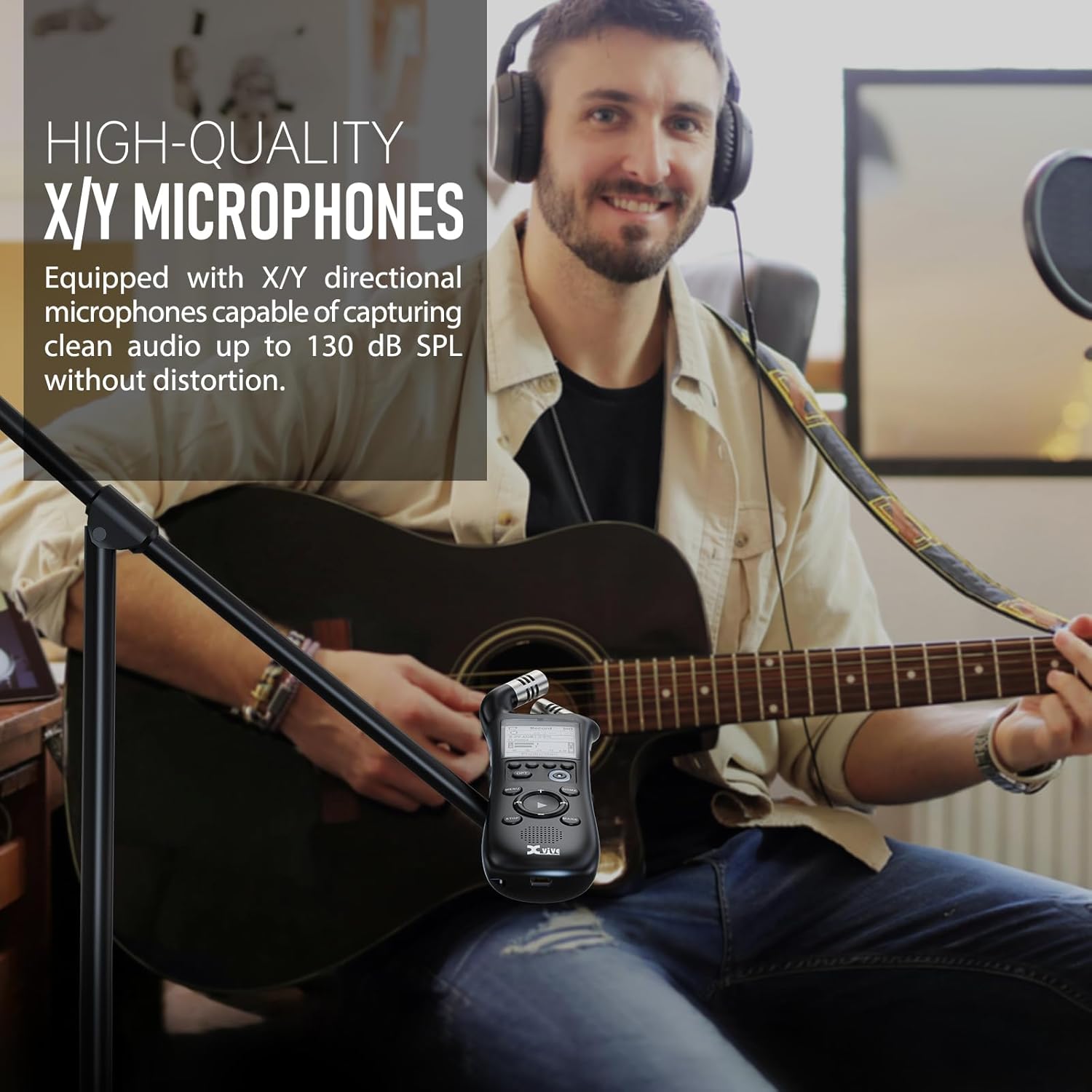 Xvive XV1-R Portable Stereo Audio Recorder with 32-Bit Float, X/Y Microphones, WAV/AAC Format, USB Microphone, Auto Record, for Musicians, Podcasters, Filmmakers