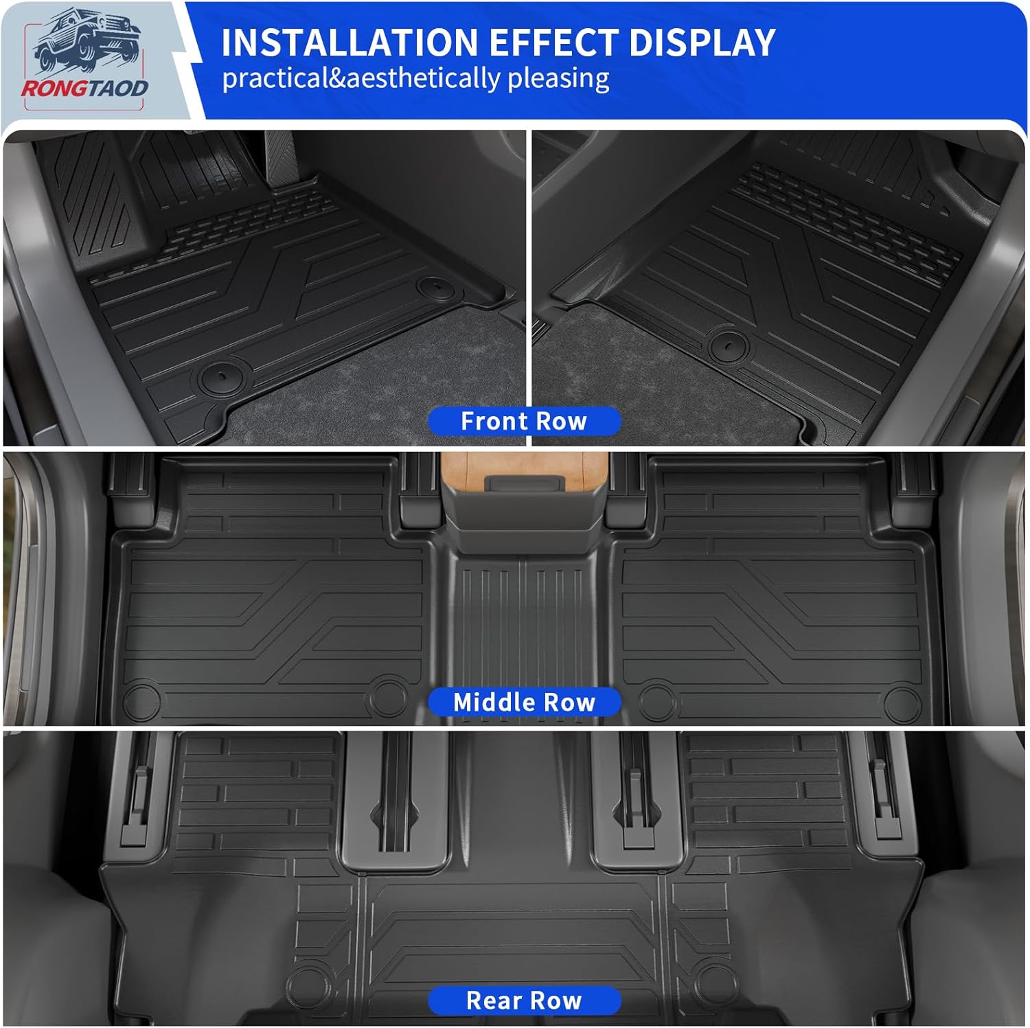 Rongtaod Floor Mats Compatible with 2024 2025 2026 Hyundai Santa Fe 6&7 Seats for Gas&Hybrid Trunk Mat Cargo Mat Cargo Liner All Weather Santa Fe Accessories (Trunk Mat with Backrest Mat+Floor Mats)