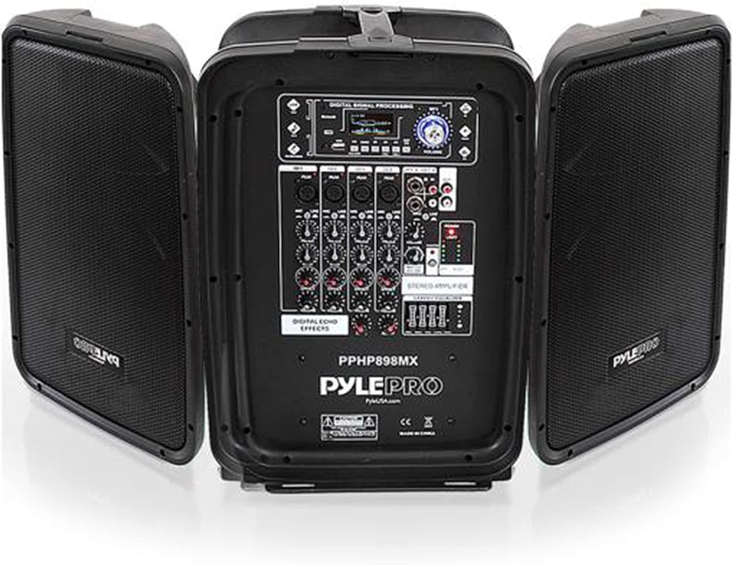 Pyle PPHP898MX 600 Watt 8-Channel Portable Bluetooth Wireless PA Speaker Amplifier Kit & Channel Microphone System-VHF Fixed Dual Frequency Wireless Set with 2 Handheld Dynamic Transmitter Mics