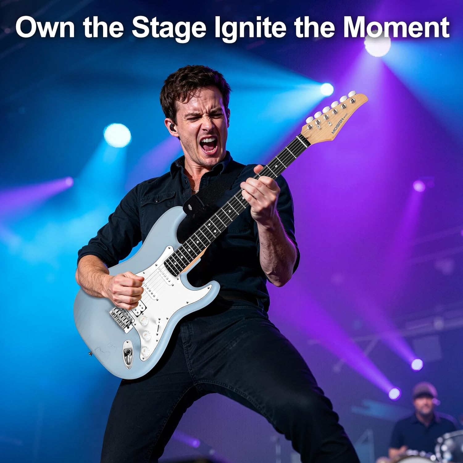 Mosen 39 Inch Electric Guitar with HSS Pickups & Single-Coil Tremolo System - with 5W Amp, Techwood Fingerboard, C-Shaped Satin Neck, All Accessories Included Gig Bag, Tuner, String, Capo, Strap