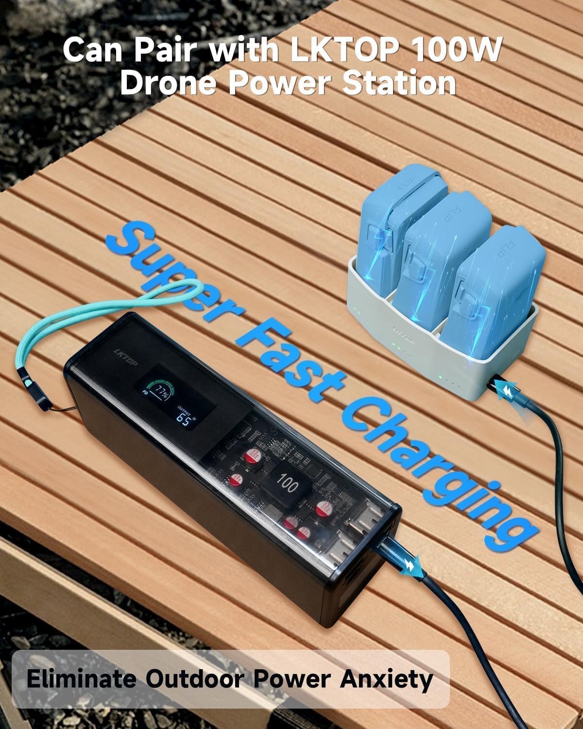 LKTOP Flip Battery Charging Hub Bundle, 3Pack Original Flip Intelligent Flight Battery+1Pcs 65W Parallel Charging Hub, Compatibility: DJI Flip Drone Accessories (3110mAh, Charging 3 Batteries: 77min)