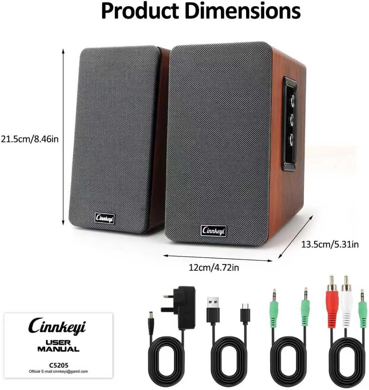 50W Wooden Bookshelf Speakers, Passive 2.0 Computer Speakers,PC Speaker Bluetooth/RCA/AUX（3.5mm）/USB Inputs TV Speakers for TV/PC/Laptop/Turntable, Strong Bass TV/Turntable Speaker
