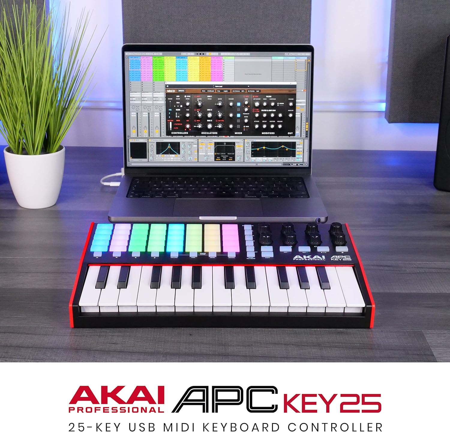 Akai Professional APC Key 25 MK2-25-Key USB MIDI Keyboard Controller for Clip Launching with Ableton Live Lite, 40 RGB Pads and 8 Rotary Knobs