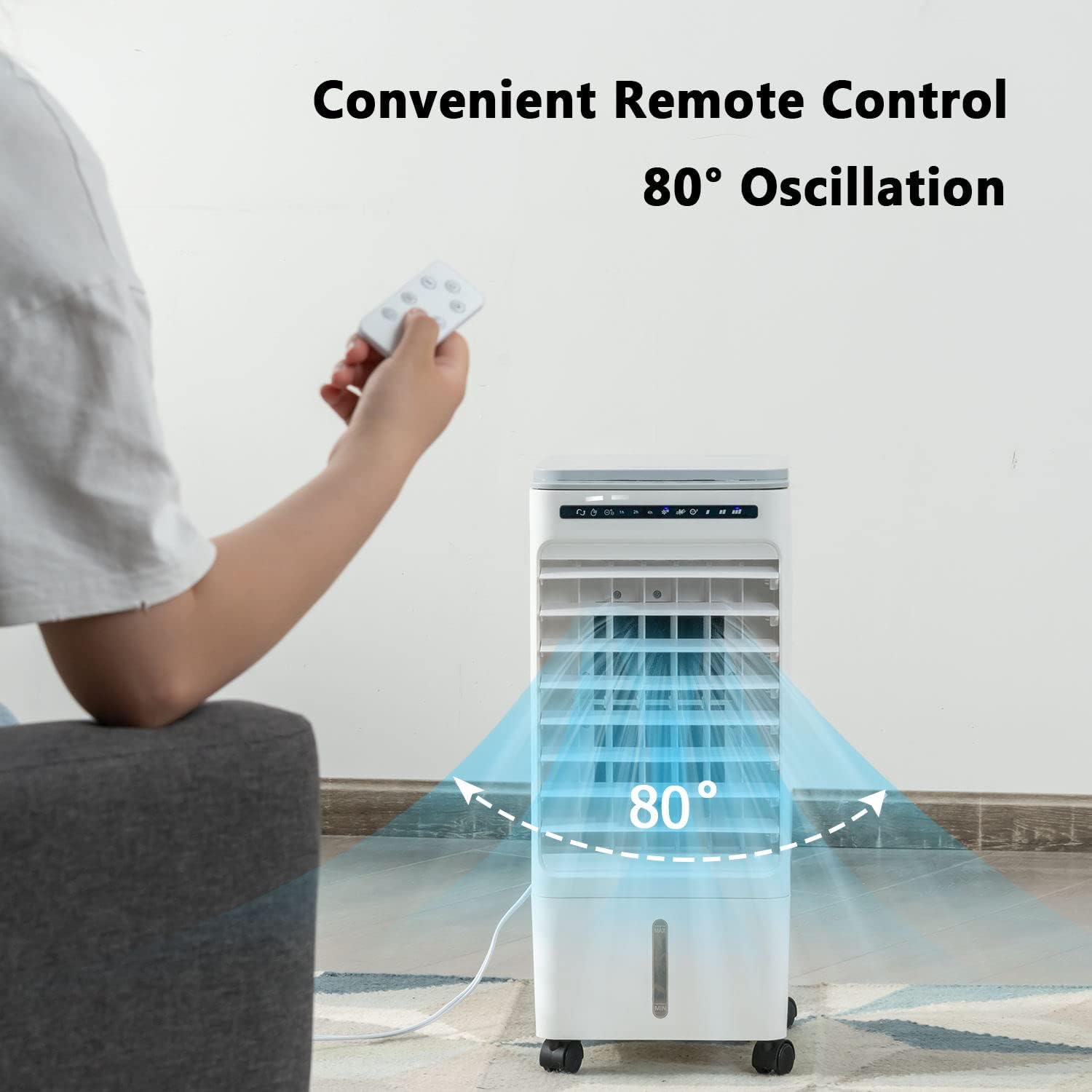 ARLIME 3-IN-1 Evaporative Coolers, Portable Swamp Cooler with Remote, 80° Oscillation, 1.58 G Water Tank & 4 Ice Packs, Windowless Air Conditioner, 7H Timer, AC Cooling Fan Air Cooler for Room/Office