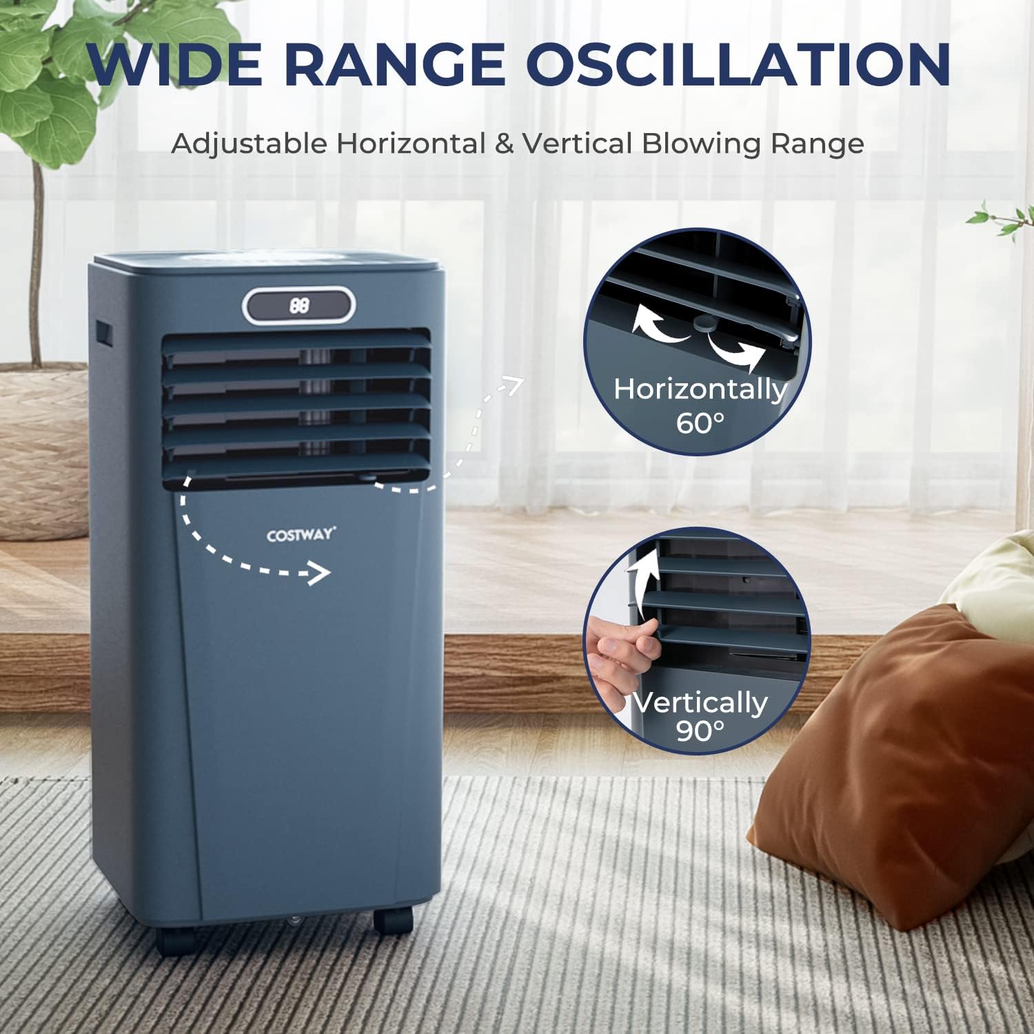 COSTWAY Portable Air Conditioner, 8000BTU Air Cooler with Drying, Fan, Sleep Mode, 2 Speeds, 24H Timer Function, Remote Control, Cools Room up to 230 Sq. ft, for Home, Window Kit Included