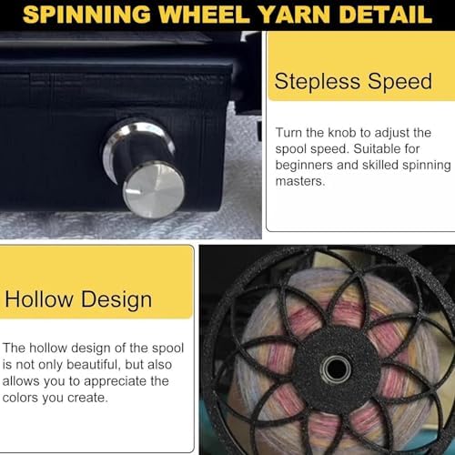 Smart Yarn Spinner Machine - Electric Wool Wheel, 120g Capacity Pet Hair Spinner with Foot Switch, 12V Drum Carder, Adjustable Speed, Forward/Reverse Function, 3 Spools, Blue