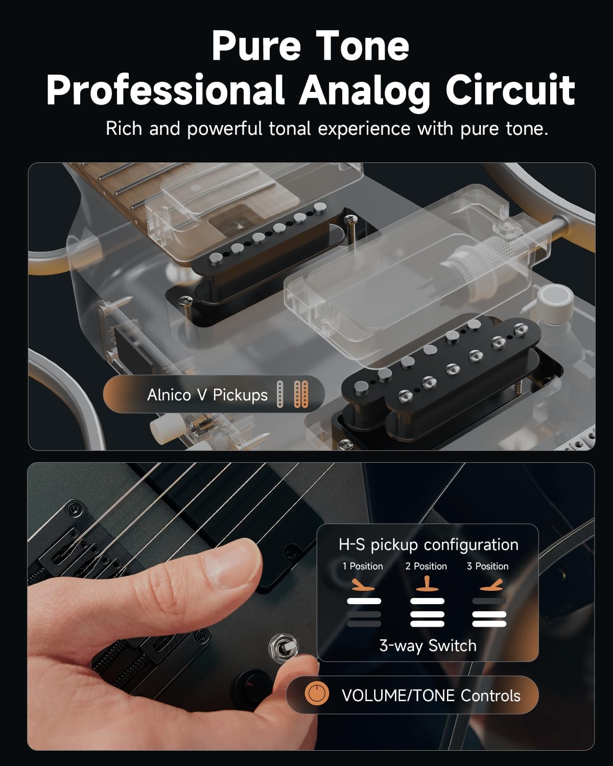 Donner HUSH X PRO Electric Guitar Kit - Smart Travel Guitar with Dozens of Preset Combinations, 7 Tone Sim Options, Midnight Glow and Donner Mini Guitar Amp Small Electric Amplifier 5W