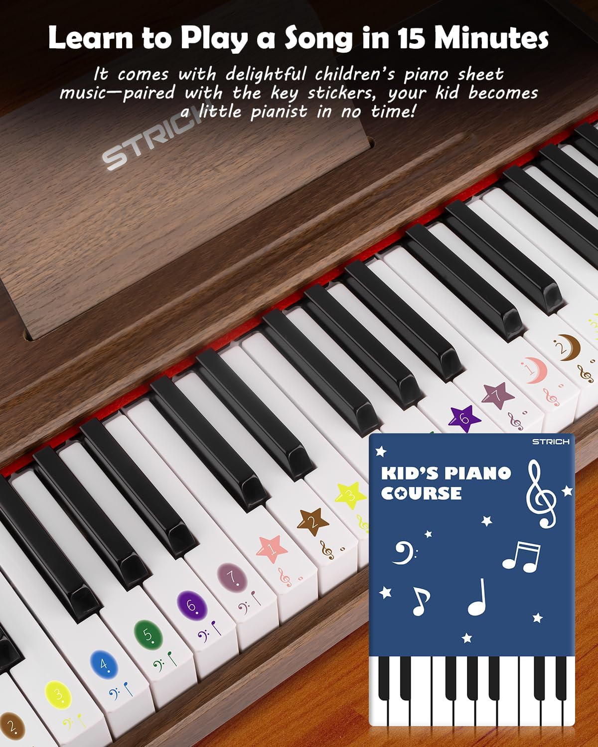 STRICH 37 Keys Kids Piano Keyboard, Mini Digital Piano for Kids, Volume Adjustable, Music Book, Wood Piano for 3+ Girls and Boys, Walnut Color, SEK-37