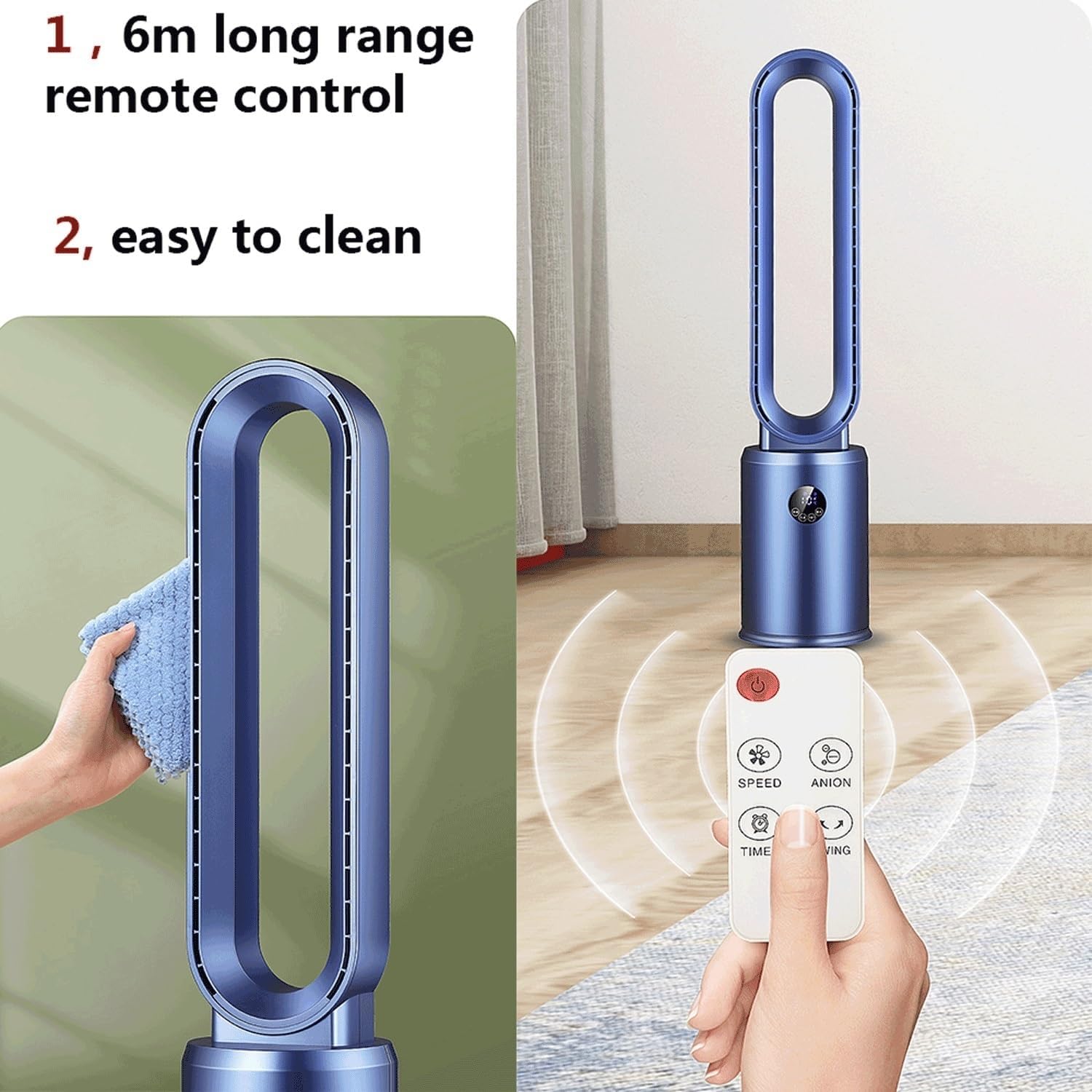 Bladeless Fan Electric Fan Home air Conditioning air Circulation Tower Fan Floor Fan Without Fan Blade Mute air Circulation Fan with Remote Control can be timed(Blue)