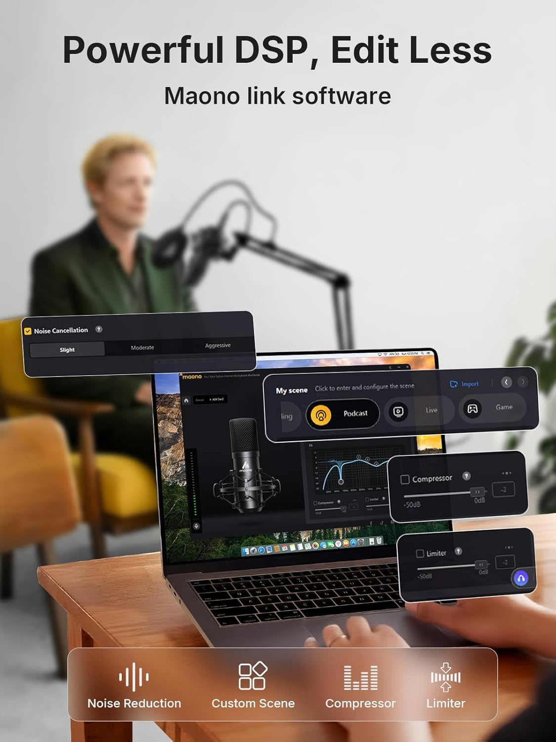 MAONO XLR/USB Condenser Microphone: 192kHz/24Bit Plug & Play PC Computer Podcast Cardioid Metal Mic Kit with Software, Professional Sound Chipset for Recording, Studio, Singing, YouTube A04 Gen2