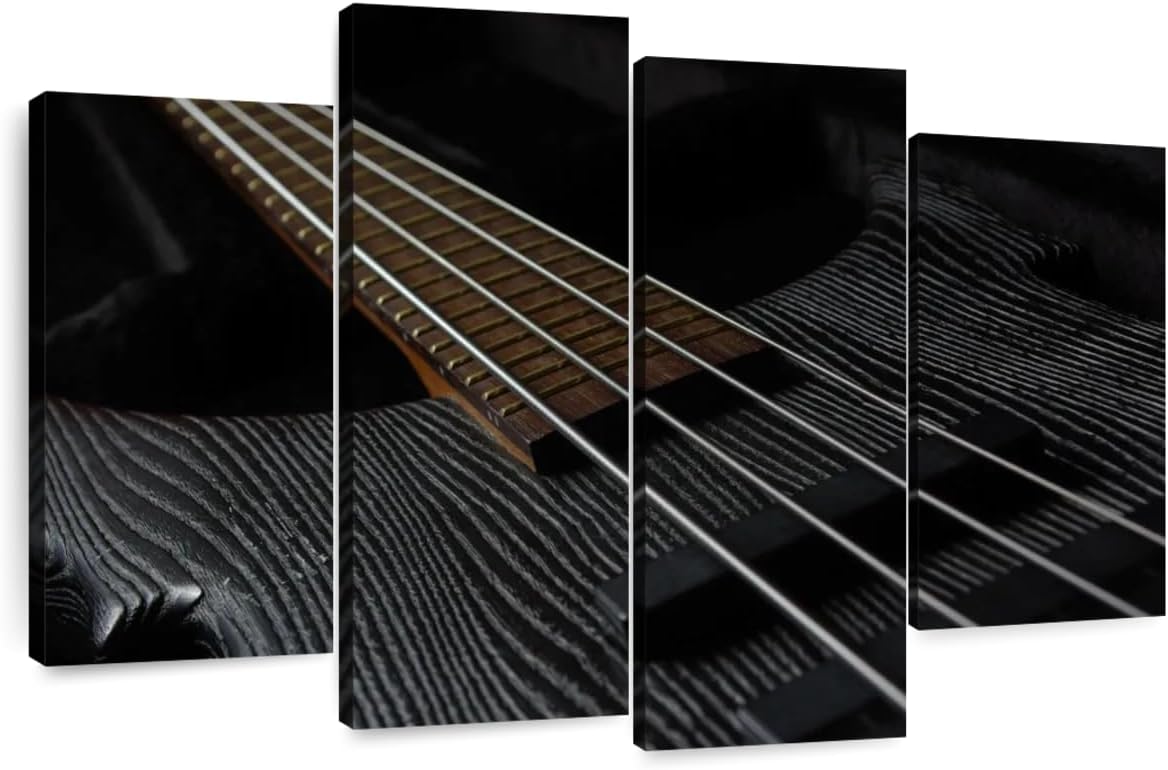 Elephant Stock - Bass Guitar Strings Wall Art - Horizontal Multi Panel Canvas - 4 Piece Living Room Wall Decor - Photography Music Multi Piece Wall Art - Black And Brown Decor - 68