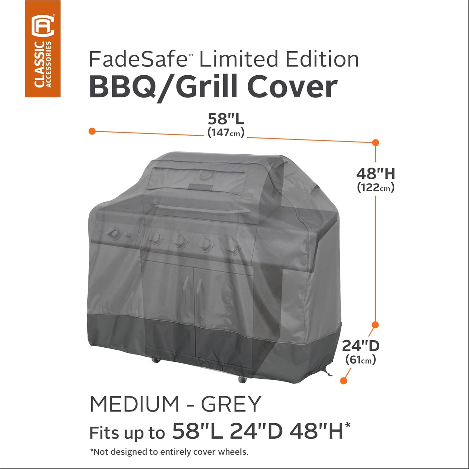 Classic Accessories Fadesafe Water-Resistant 58 Inch BBQ Grill Cover