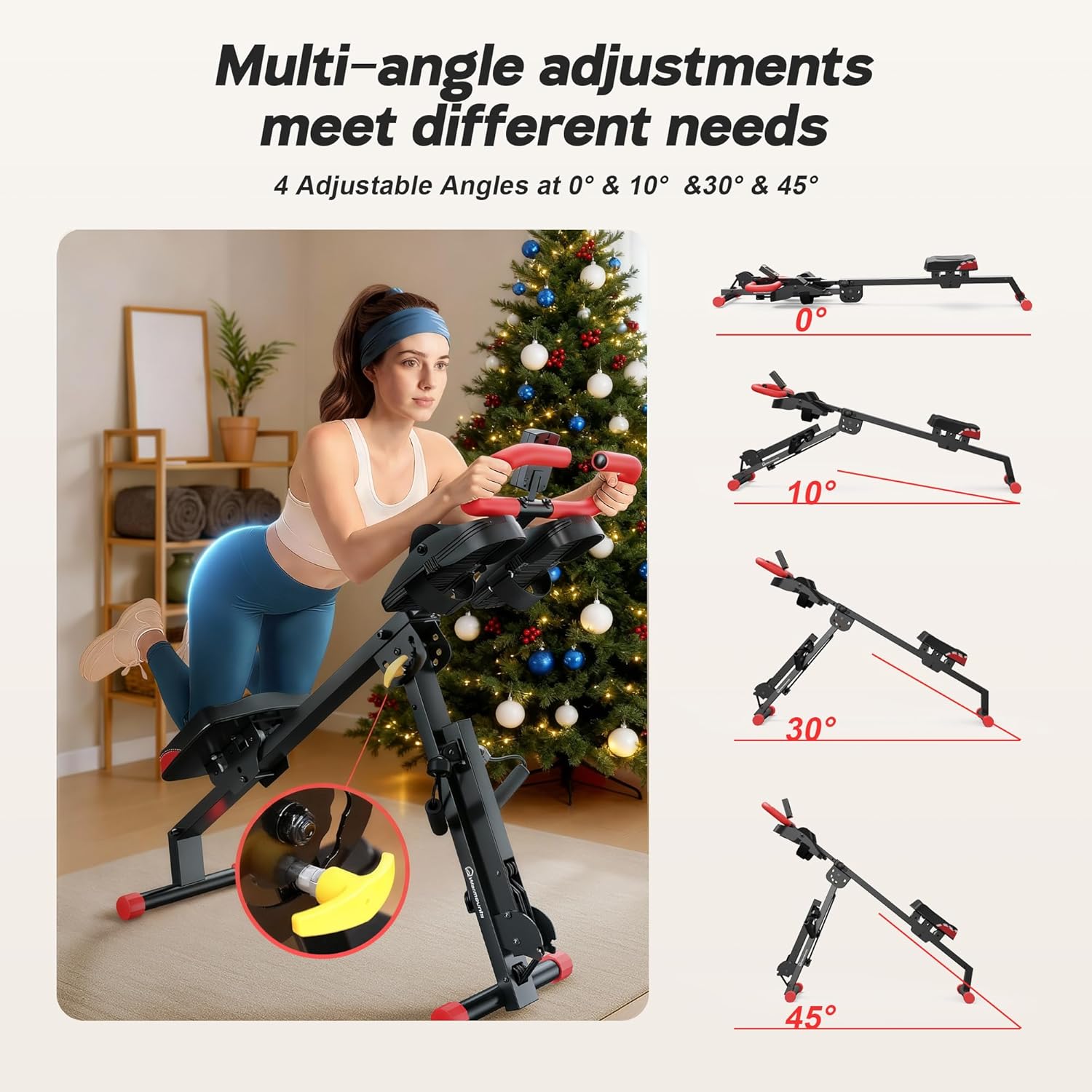 WARMOUNTS Rowing Machine, 4 in 1 Adjustable Ab Machine with 4 Levels and 4 Heights, Foldable Rowing Machine for Home Gym with LCD Display, 266lbs Weight Capacity