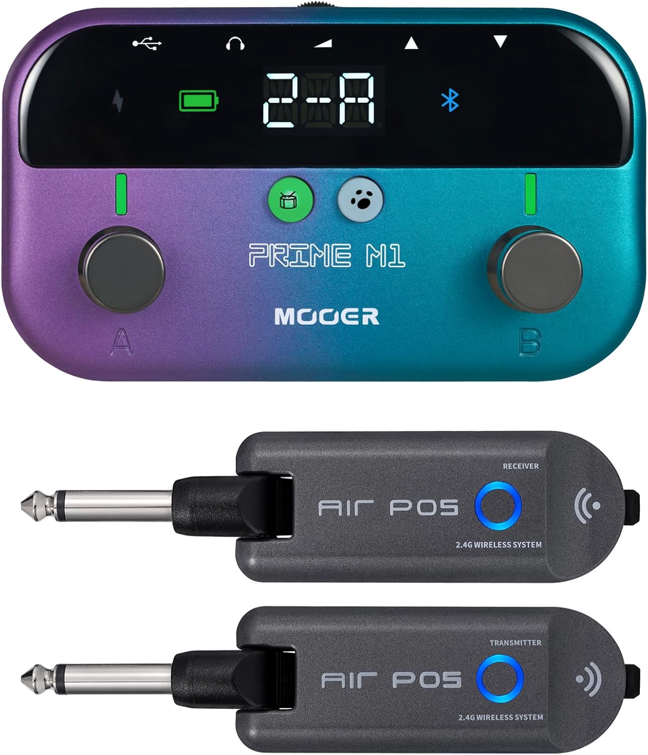 MOOER Prime MaxMini M1 Intelligent Multi Effects Pedal Bass Guitar Processor Air P05 Guitar Wireless System Plug to Play for Bassist and Guitarist