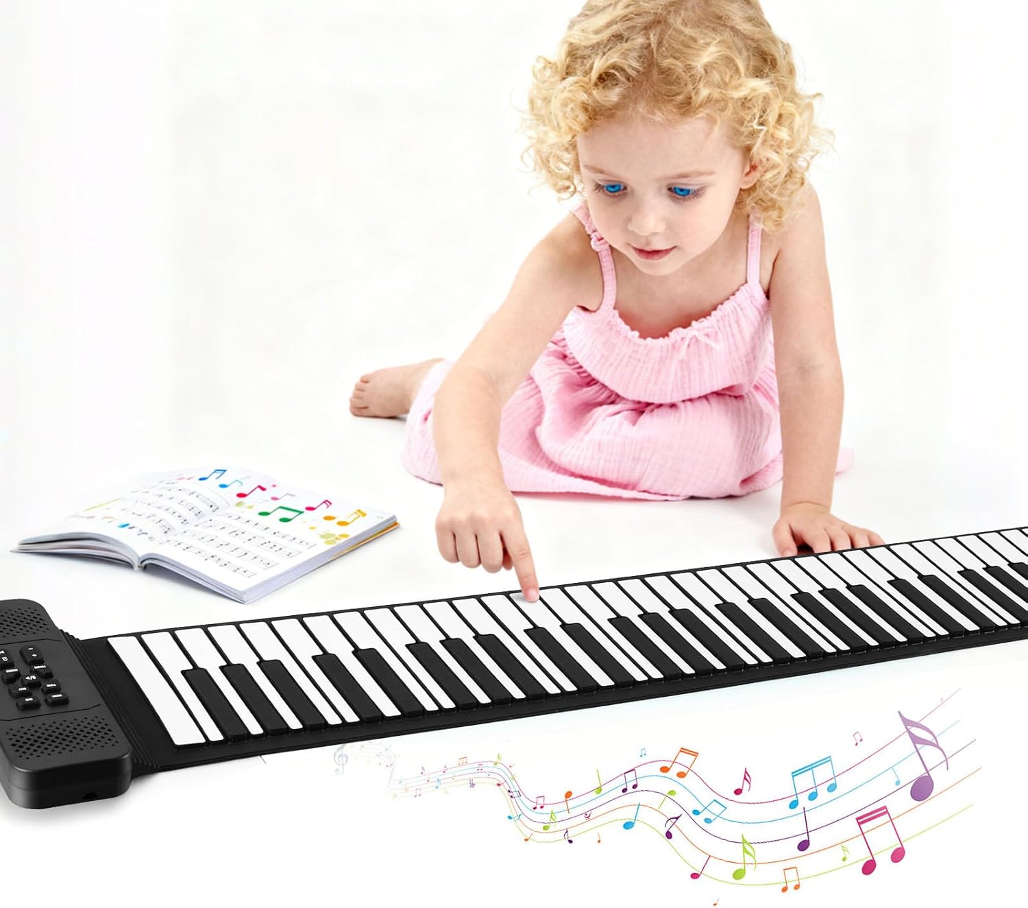 Roll Up Piano, Portable Silicone Keyboard Perfect for Beginners, Safe Material, Headphone Jack for Quiet Practice, 16 Tones & Record Function, Foldable for Travel (Black) (Black-88Keys)