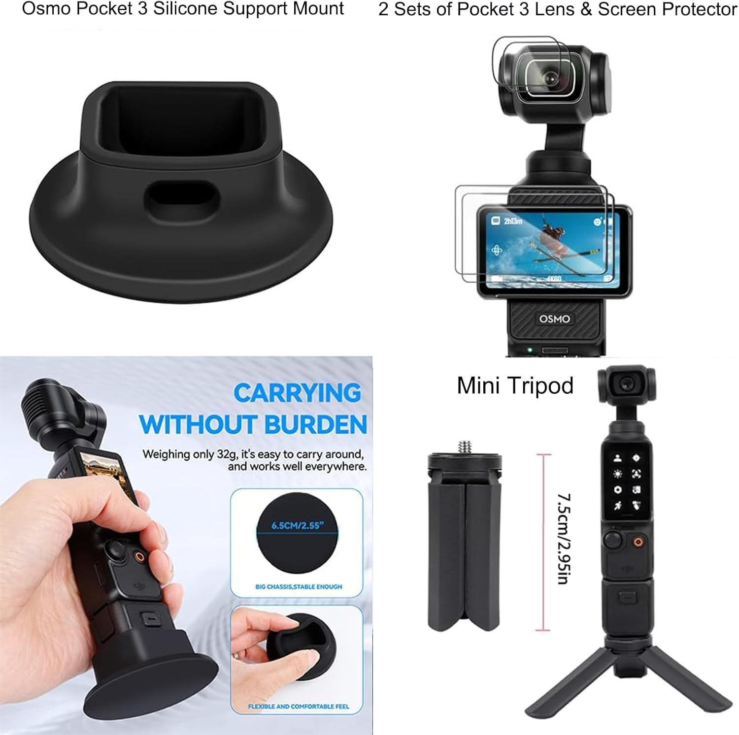 PellKing Accessories Kit for Osmo Pocket 3,Included Carrying Case,Magnetic Mount,Phone Monitor Holder,Selfie Stick,Mini Tripod,Desk Support Mount,Shoulder Strap,Chest Strap,Screen Protector,and Other