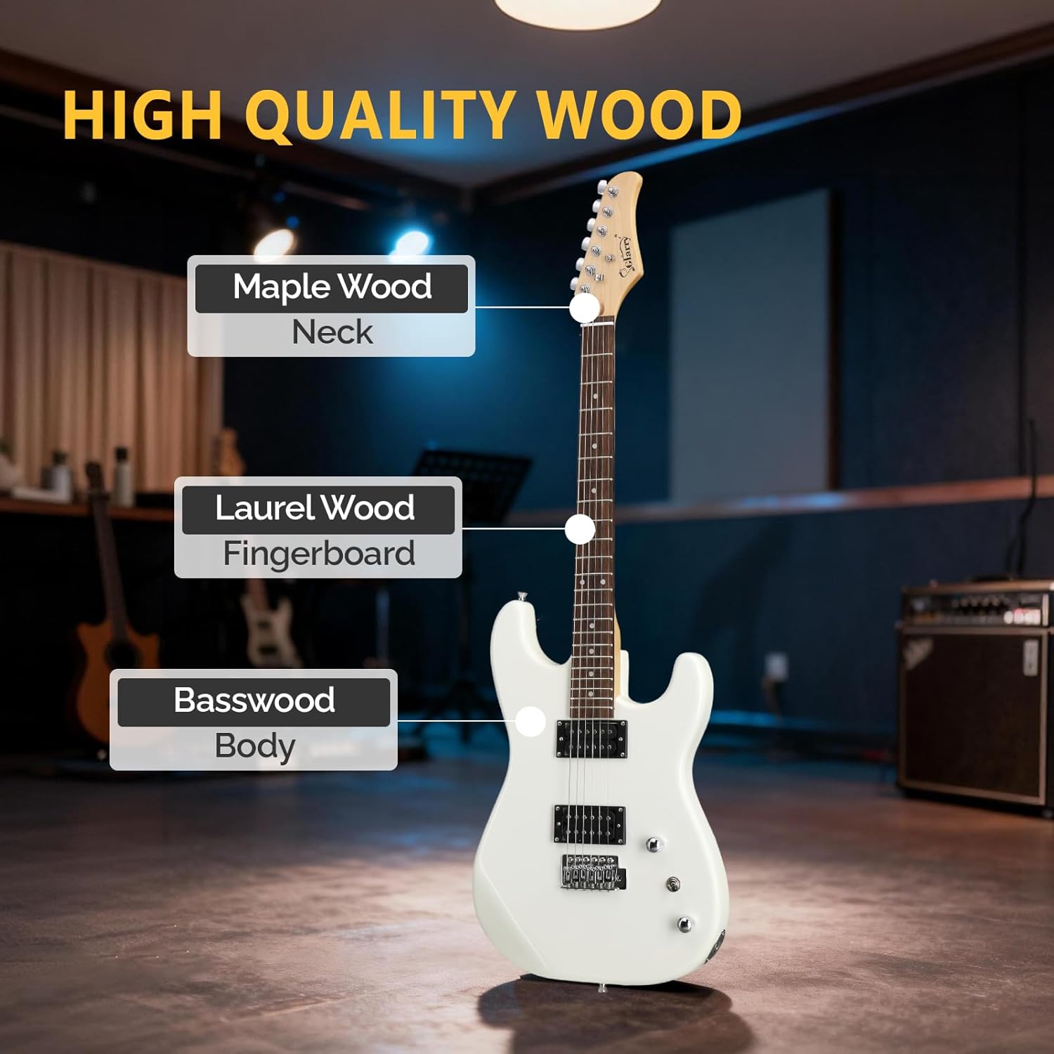 GLARRY 39in Electric Guitar Kit, H-H Pickup Full Size Set for Beginners, Starter Adults with 20W Amp, Guitar Bag, Strings, Strap, Pick (White)